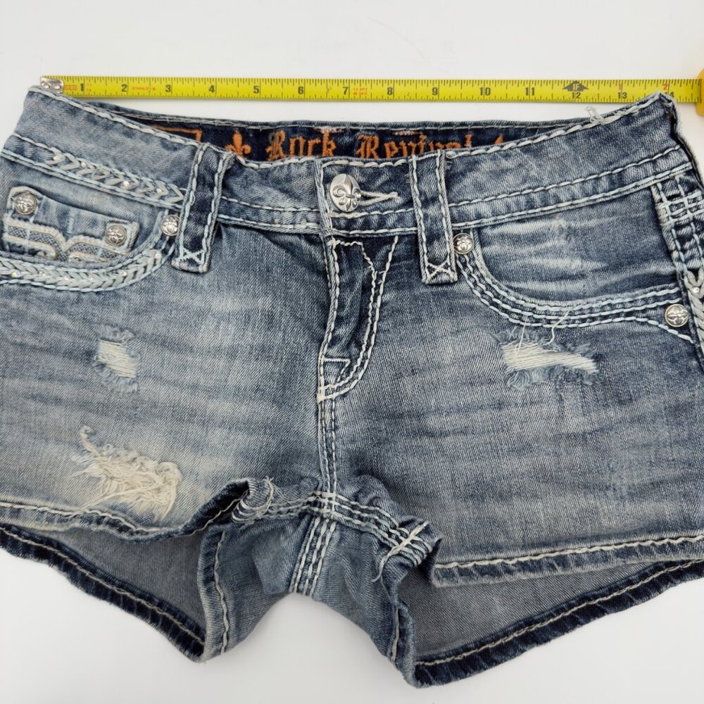 Rock Revival Vivian Women’s Distressed Shorts Size 27 Light Wash Grunge Stretch - Picture 4 of 16
